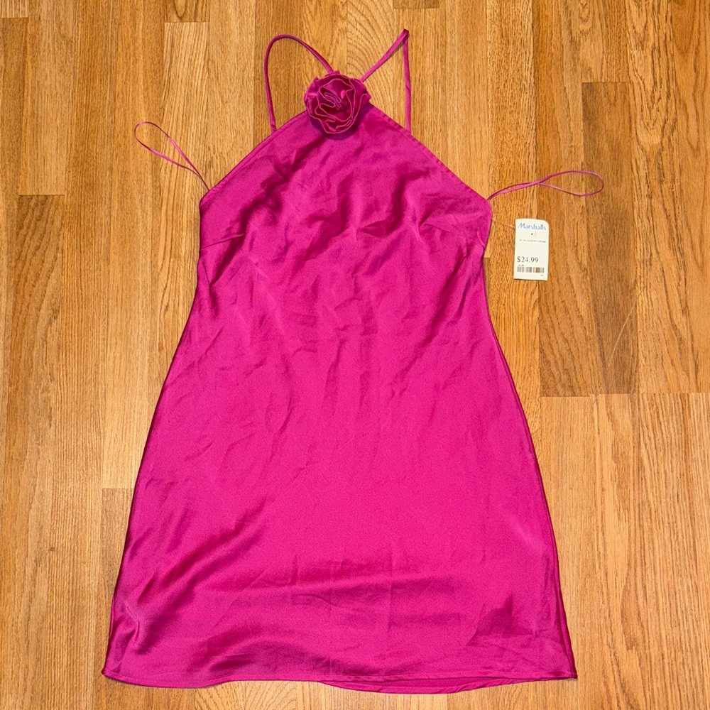 High Neck mini Magenta Satin Slip